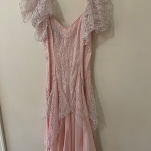 Vintage 80/90s Pretty in Pink Lace Prom Romantic Fairy Cinderella Layered Dress